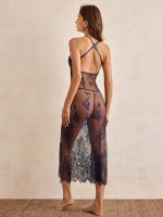 MYSTIQ Women's Floral Embroidery Sheer Mesh Sexy Lingerie Cami Dress & Thong Set - Image 2