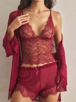 MYSTIQ 4pack Contrast Lace Mesh Lingerie Set With Robe & Belt - Image 3