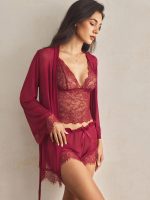MYSTIQ 4pack Contrast Lace Mesh Lingerie Set With Robe & Belt - Image 5