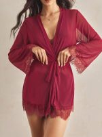 MYSTIQ 4pack Contrast Lace Mesh Lingerie Set With Robe & Belt - Image 4