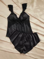 MYSTIQ 2pcs Elegant French Lace, Satin, Comfortable Women Pajama Set - Image 4