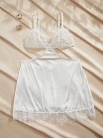 MYSTIQ White Lace Patchwork Eyelash Lace Triangle Cup Satin Hollow-Out Comfortable French & Italian Romantic Daily EasyComfort ChicAutumn Camisole Dress Women Nightgown Lingerie Skirt Set - Image 9