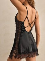 MYSTIQ 1pc Elegant Lace Floral Print Spaghetti Strap Summer Holiday Nightgown, Romantic & Minimalist, Chic French Style - Image 2