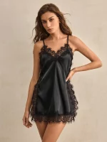 MYSTIQ 1pc Elegant Lace Floral Print Spaghetti Strap Summer Holiday Nightgown, Romantic & Minimalist, Chic French Style - Image 7