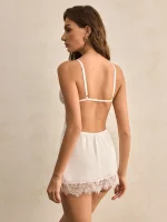 MYSTIQ White Lace Patchwork Eyelash Lace Triangle Cup Satin Hollow-Out Comfortable French & Italian Romantic Daily EasyComfort ChicAutumn Camisole Dress Women Nightgown Lingerie Skirt Set - Image 6