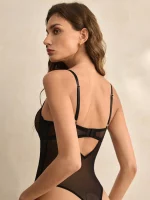 MYSTIQ 3/4 Cup Underwire Lace & Mesh Patchwork Floral Lace Sexy Romantic Elegant French EasyComfort Chic Autumn Women Jumpsuit - Image 8